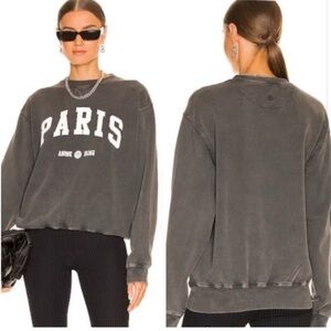 Anine Bing Ramona Paris Crewneck Sweatshirt Washed Black Size Large L *